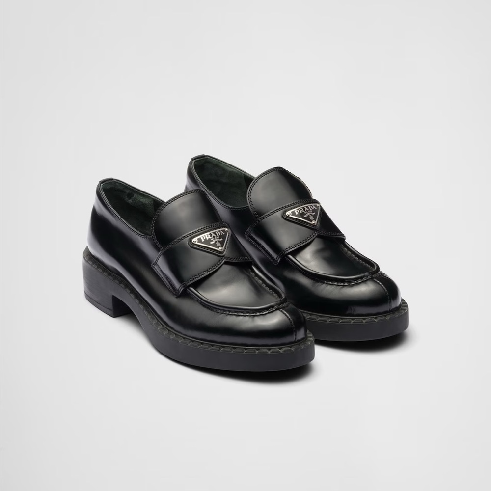 Prada brushed Leather Chocolate Bar Loafers